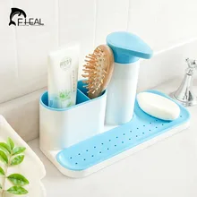 FHEAL Kitchen Sponge Holder Detergent Box Sink Self Draining Rack Dish Storage Rack Bathroom Organizer Stands Soap Jewelry Rack
