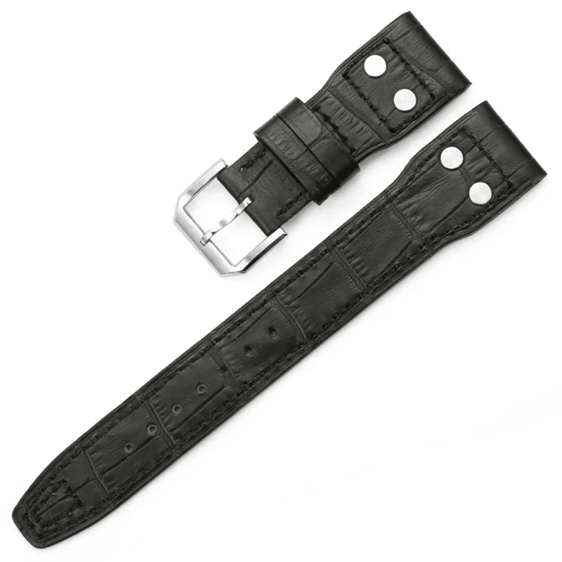 Черные коричневые синие зерно Кроко 22 мм итальянские часы на заклепках ремешок ремень с пряжкой для IWC Big Pilot