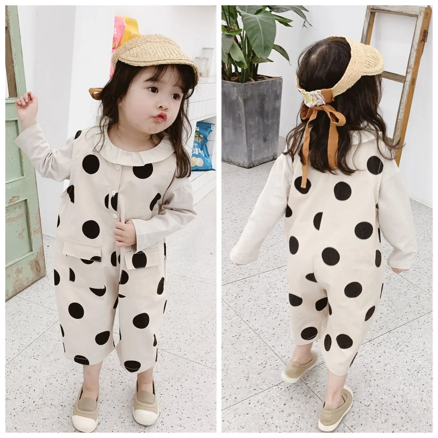 New Girls'belt Pants Spring 2019 For Girls Kids Dotted Overalls ...