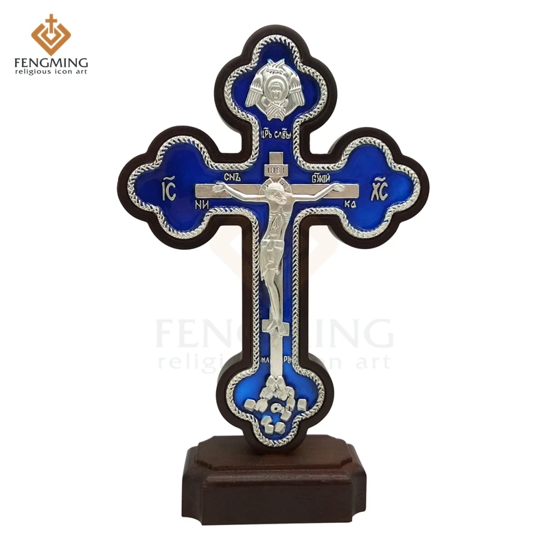 Высокое качество, ортодоксальный крест, дерево дуба, христианский металл, распятье религиозное ремесло, византийское искусство, ортодоксальный распятие, икона
