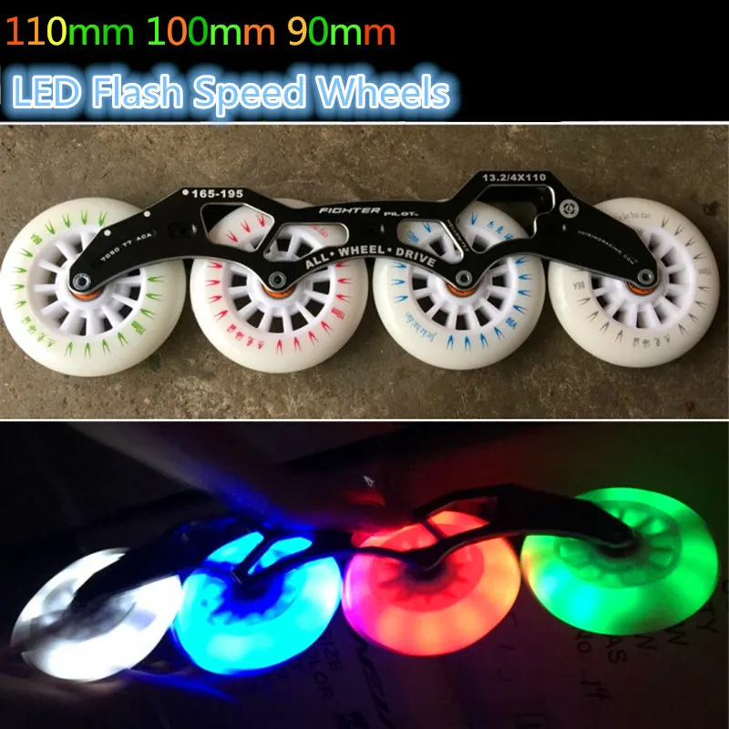 

2 Pieces/lot Branded 110mm 100mm 90mm LED Flash Inline Speed Racing Speed Skating Wheel for Street Brushing Cool Light