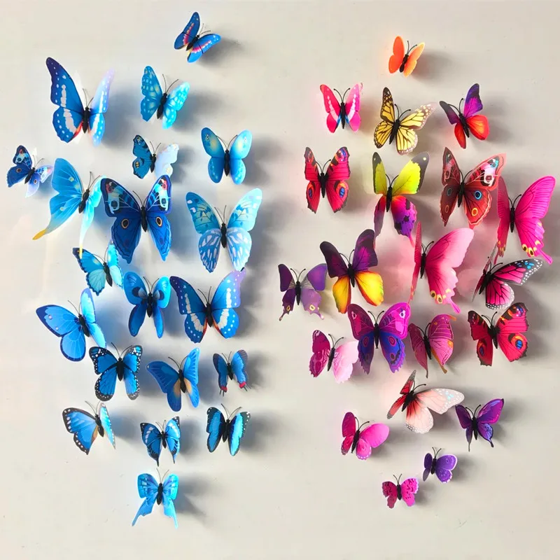 

12pcs PVC 3d Butterfly Wall Stick Decor Cute Butterflies Wall Stickers Art Decals Home Decoration Room Wall Art Wall Decoration