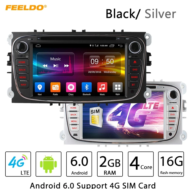Top FEELDO 7" Black Silve Android 6.0 (64bit) DDR3 2G/16G/4G LTE Car DVD GPS Radio Head Unit For Ford Focus/Mondeo/S-MAX/Galaxy 0 Top FEELDO 7" Black Silve Android 6.0 (64bit) DDR3 2G/16G/4G LTE Car DVD GPS Radio Head Unit For Ford Focus/Mondeo/S-MAX/Galaxy 0