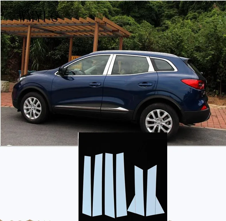 

For Renault Kadjar 2016 2017 2018 car body stick stainless steel glass window garnish pillar middle column strip trim hoods 6pcs