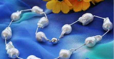 

0002353 Huge 20" white baroque KESHI REBORN PEARL SILVER NECKLACE