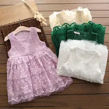 Летние новые платья для девочек Детская одежда принцессы без рукавов Кружево Пышное праздничное платье Модное платье без рукавов 4 цвета
