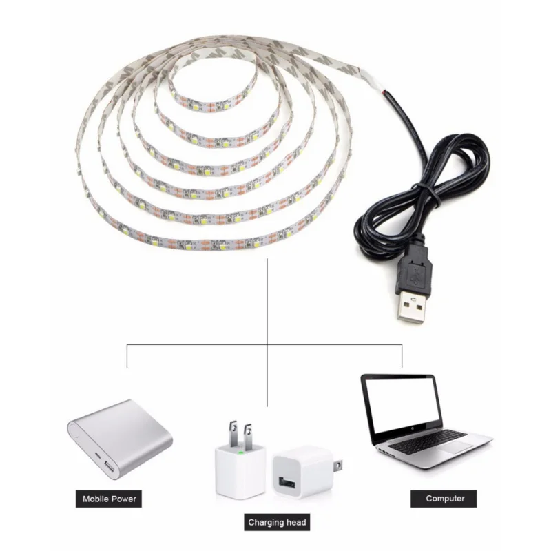 Кабель USB Мощность светодио дный полосы света лампы SMD 3528 светодио дный полосы света декор для ТВ фонового освещения Рождественский стол