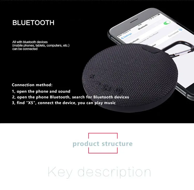 X5 Mini Bluetooth Speaker Portable Wireless speaker Stereo Loudspeaker with Mic for Phone MP3 Player 3D Music Effect for TF Card (8)
