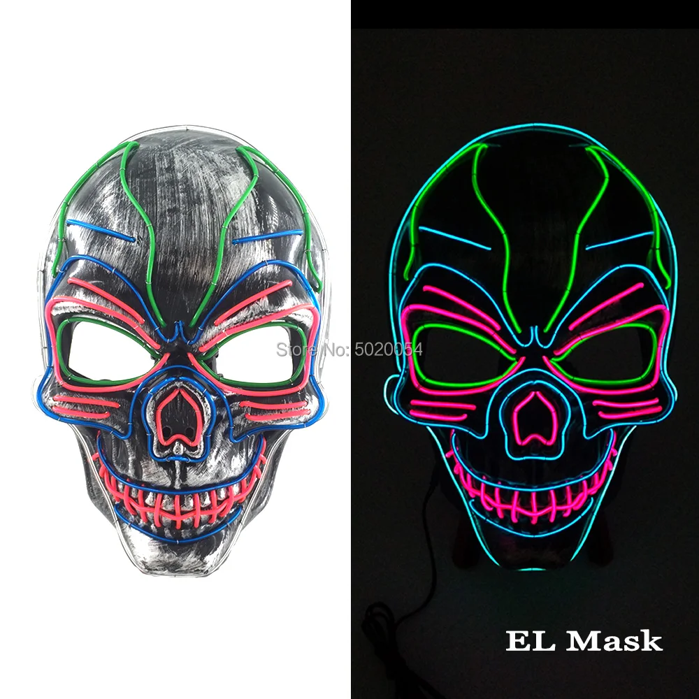 

Drop Shipping Skull Face Lighting EL Mask Demon Cosplay Glowing Mask Scary Led Mask For Halloween Night Club Party