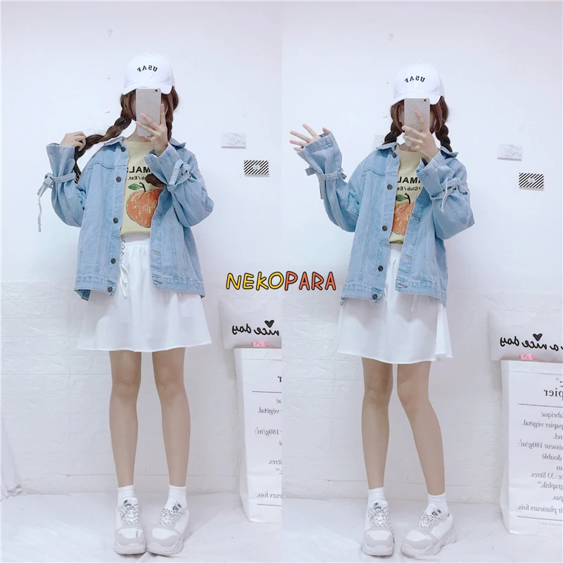 Милое милое женское джинсовое пальто с цветочной вышивкой, осенняя верхняя одежда, короткое пальто, куртка с карманами, милая отделка бантами, осенняя мода