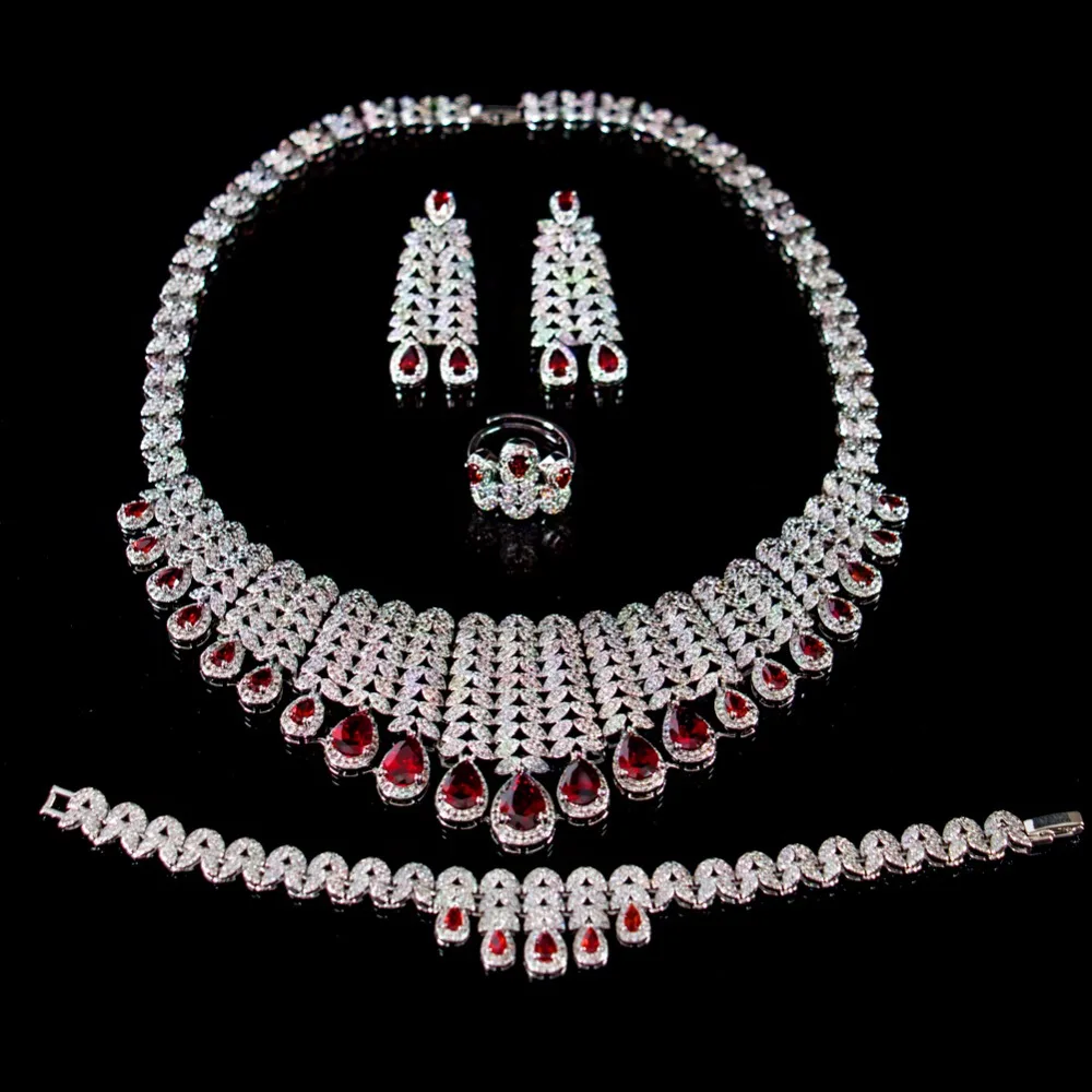 

LAN PALACE new arrival luxury copper alloy 5A cubic zirconia jewellery set earrings necklace ring bracelet free shipping