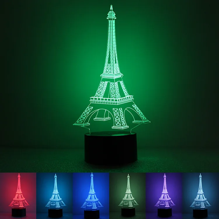 

3D illusion eiffel tower table decorations LED desk lamp as gift free shipping
