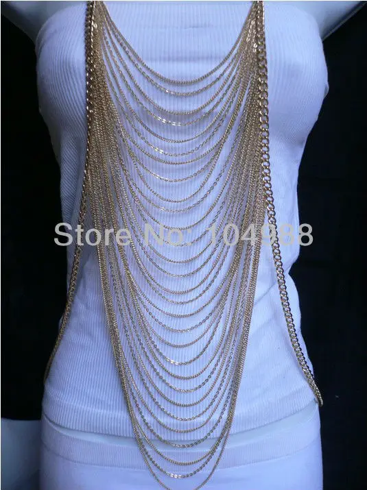 

2013 WINTER ARRIVALS BEAUTIFUL WOMEN GOLD/SILVER MULTI LAYERS CHAINS WAVES METAL BODY FASHION JEWELRY LONG NECKLACE