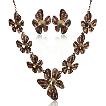 

Luxurious Collar Necklace Earrings Set Brincos Flowers champagne Crystal Jewelry Sets For Wedding Party Women Bijuterias