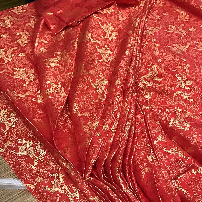 HH RED Silk Brocade Fabric Width 1.14 Meters Cheongsam Ethnic Wind Robes of Silk Fabrics