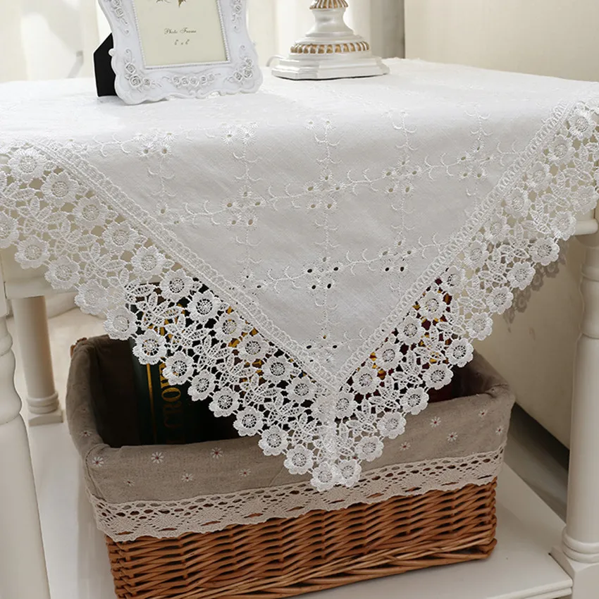 

New Arrival!100% Cotton Pastoral Embroidered Soluble Lace Pure White& Beige Table Cloth Tea Table Cloth Multi-function Cover