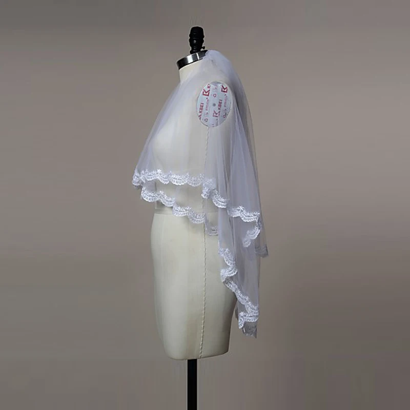 Special Offer Two Layers Veils White Ivory Bridal Veil 2017 With Combo Short Tulle Lace Edge Wedding Veil Accessories Veil Cheap