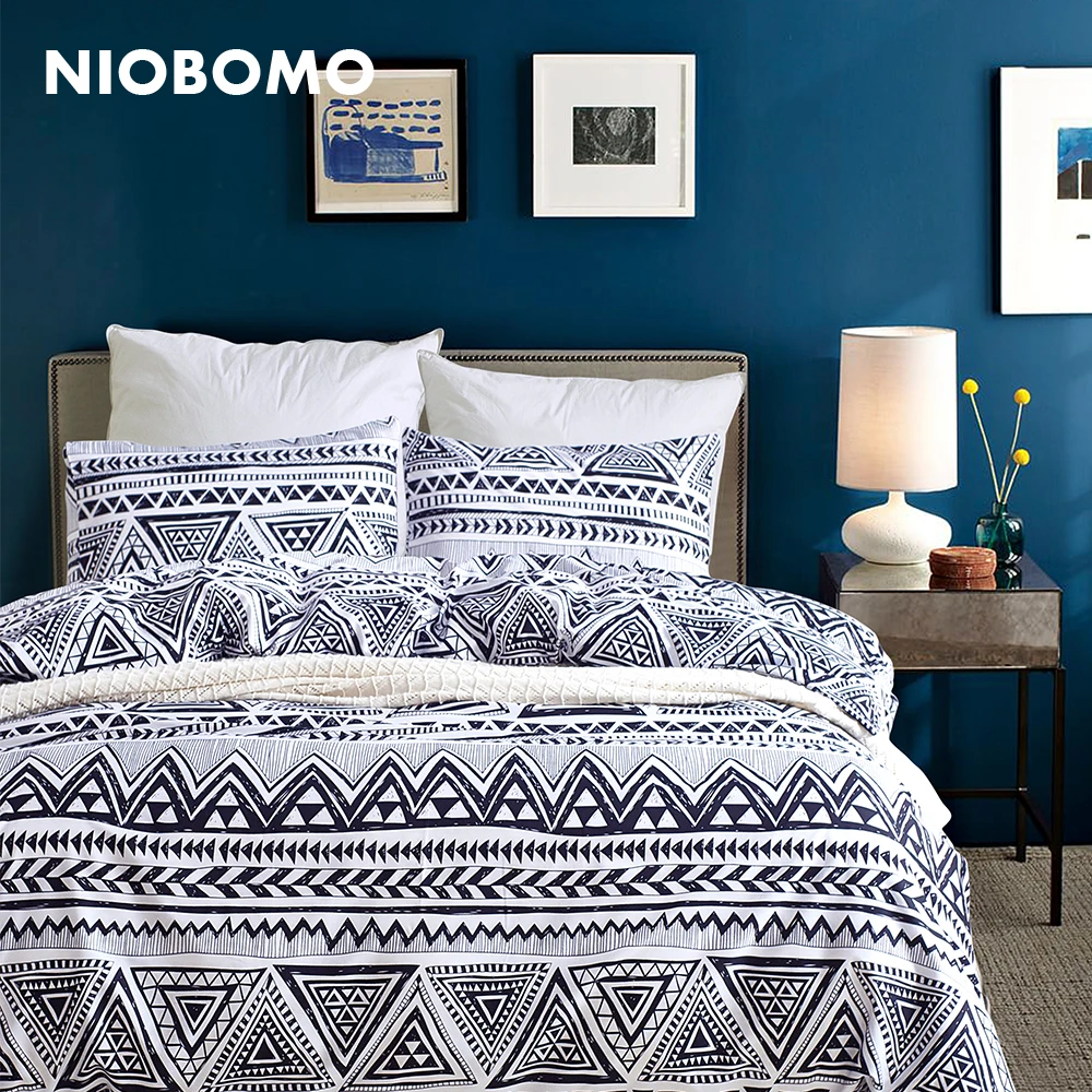 NIOBOMO Microfiber Fabric trianglePattern Bedding Set For King Queen Twin Size 1 Duvet Cover And 2 Pillowcase | Дом и сад