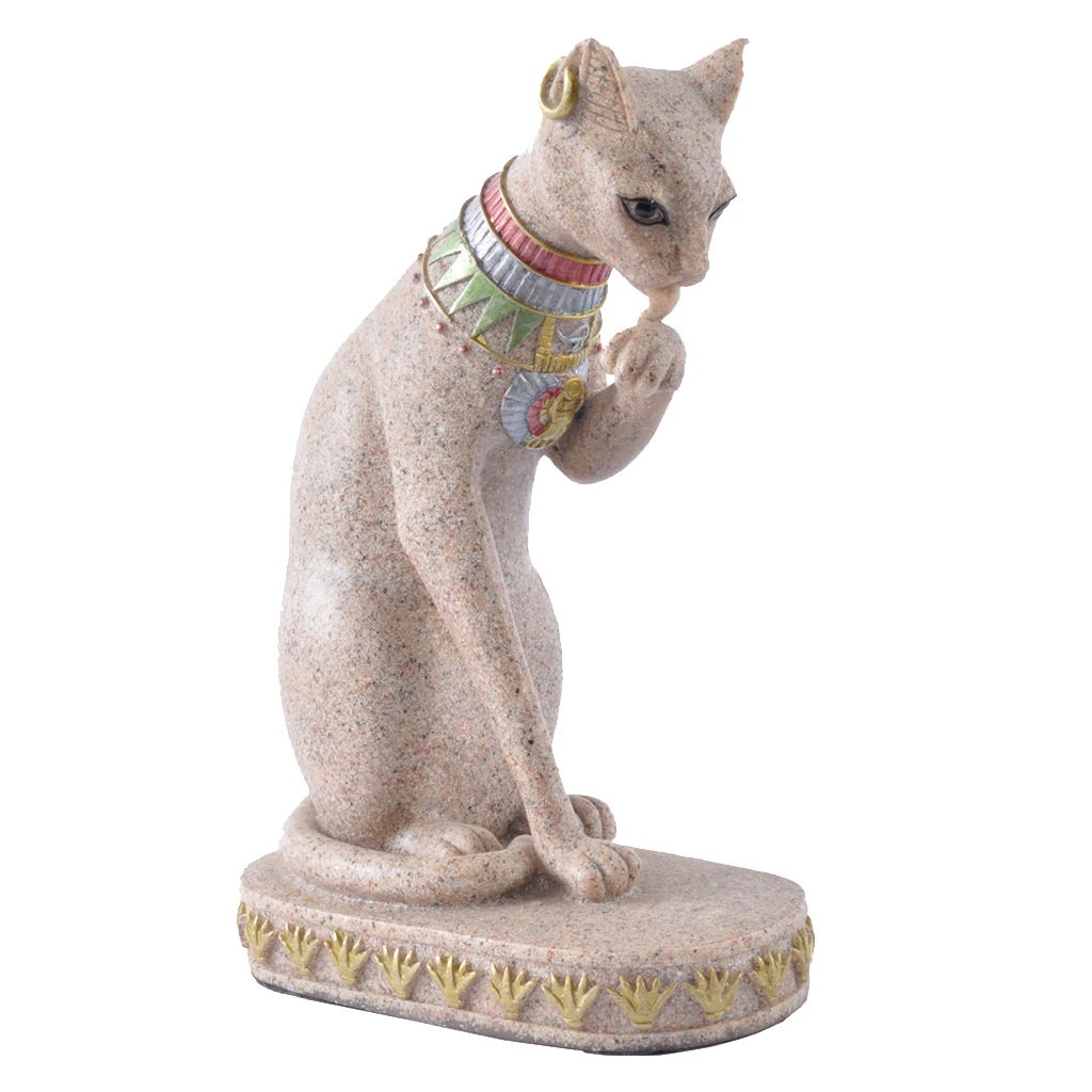 Sandstone Egyptian Mau Cat Statue Sculpture Hand Carved Collectible Figurine well modeled deity figure chiseled  For Collection