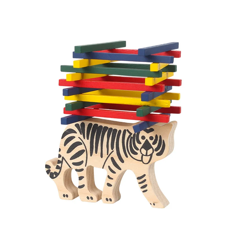 Детские деревянные образовательные игрушка животное балансирующие блоки Слон/верблюд строительные блоки баланс игры Монтессори блоки подарок для ребенка - Цвет: tiger