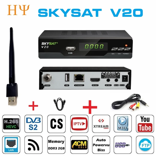 US $45 73 |Genuine SKYSAT V20 DVB S2 3G WiFi satellite receiver DVB S2 H 265 ACM VCM CCM biss key power vu set top box-in Satellite TV Receiver from
