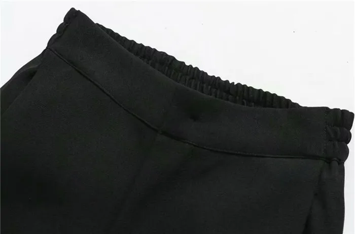 2019 Весна разделение металла Крытая Кнопка широкие брюки черный Винтаж женские с высокой талией полной длины Свободные повседневные штаны