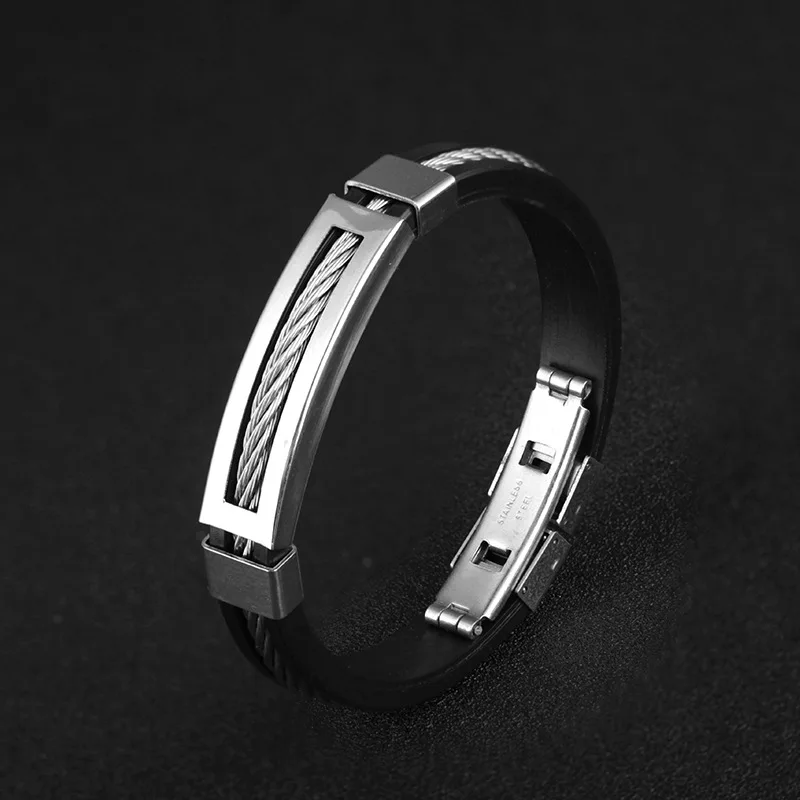 

Personalized Bangle Men's Slide Mesh Cuff Bracelet Silver Stainless Steel Silver Link Chain Male Bileklik Pulseira Jewelry Gifts