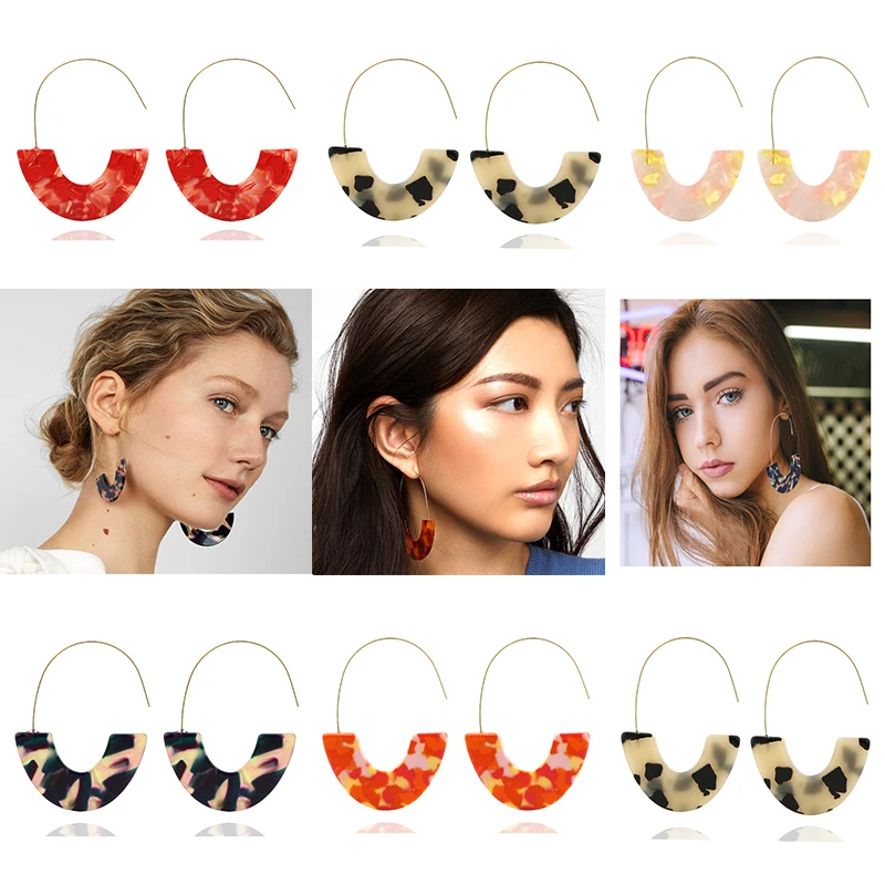 

Fashion Jewelry Leopard Acrylic Resin Oval Dangle Earrings For Women Geometry Big Circle Square Drop Earrings Acetate Brincos