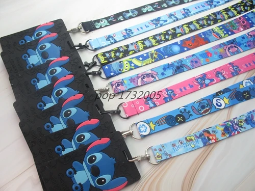 

1 pcs cartoon stitch Soft glu Card Holders Bank Card Neck Strap Card Bus ID holders Identity badge with lanyard key chains N-52