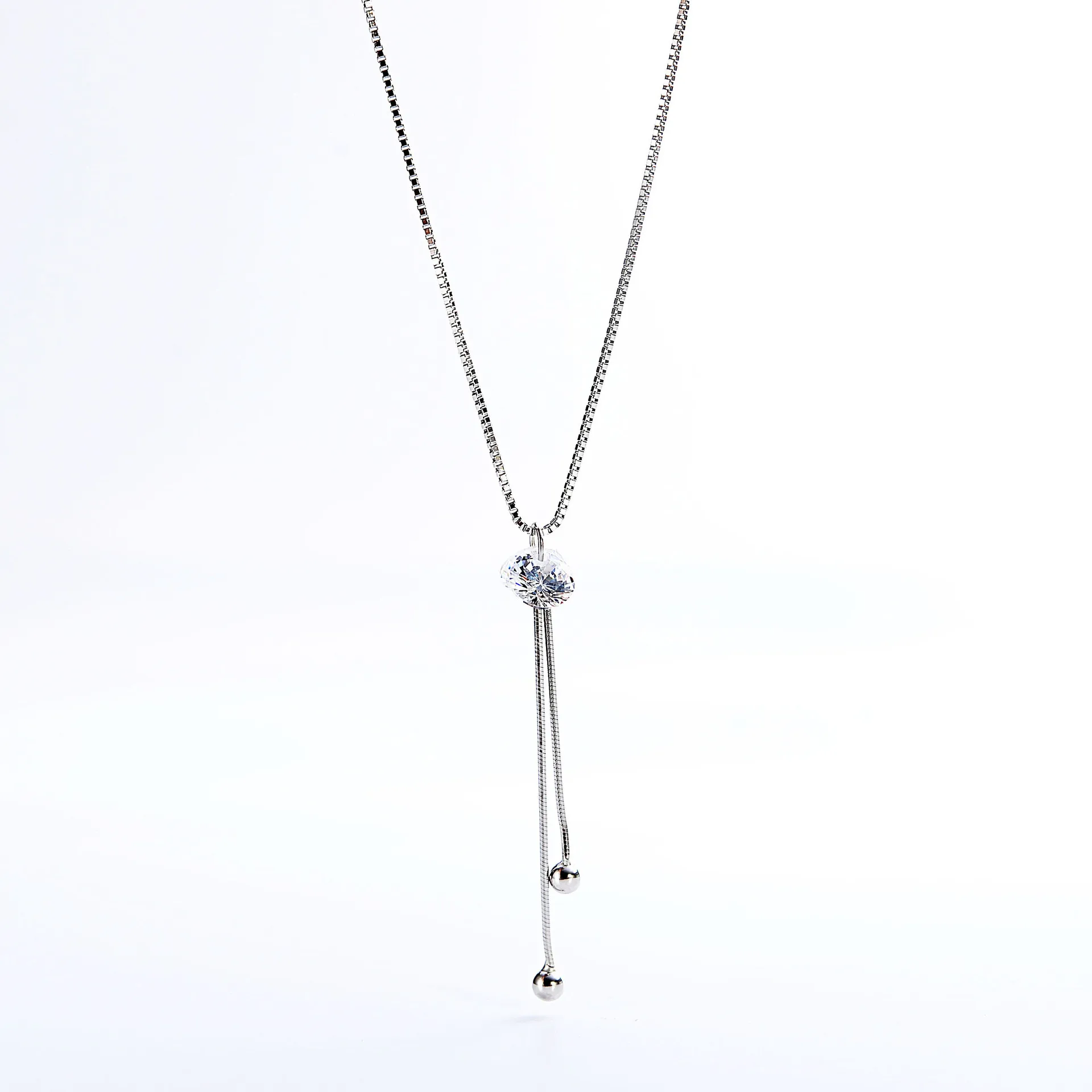 simple tassel CZ necklace woman 100% 925 Sterling silver nacklace Jewellery Clavicle chain pendant charms gift