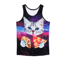 Новое поступление Для мужчин/Для женщин 3D летняя майка с бретелями Замечательная жилетка Забавный принт поедающий пиццу кошка Космос футболки с галактикой рубашки