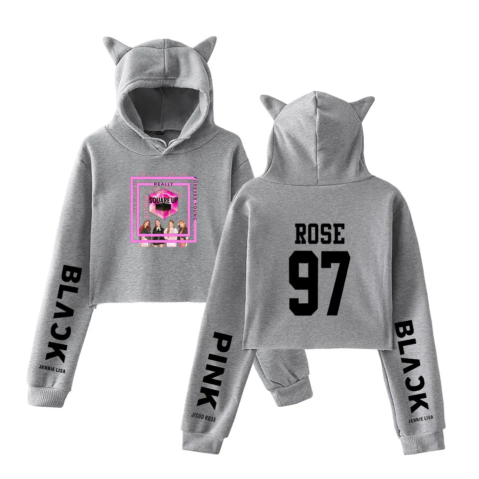  Frdun Tommy Kpop Blackpink Cat Hoodies Sweatshirt Women Crop Top Sweatshirt Pullovers Sexy Girl Fas