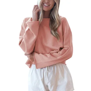 

Women Sweatshirt Europe And The United States Solid Color Loose Sweatshirts Long Sleeve Harajuku Style Pullover Short Tops