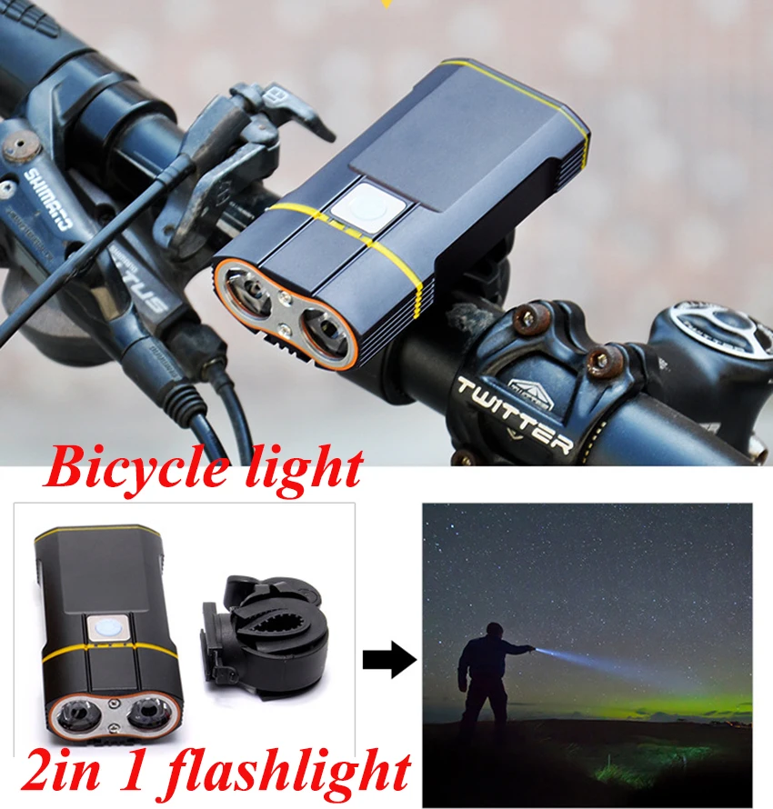 Best Walkfire 360 degree Bicycle USB Recharge Light 2 Bulb Cycling Riding Flashlight Waterproof Bike Headlight Front Lamp Accessories 5