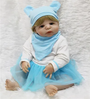 

High quality Reborn 22 Inch Full Vinyl Bonecas adorable princess For Girls blonde hair super great menina dolls birthday gift