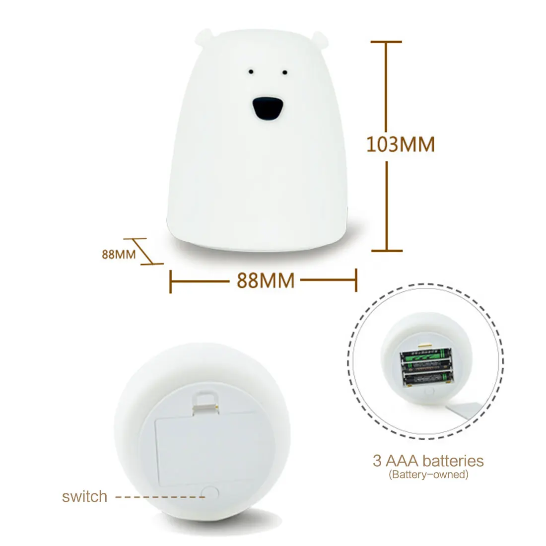  Colorful Bear Silicone LED Night Light Chargeable Battery Touch Sensor light 2 Modes Children Baby  - 32840392740