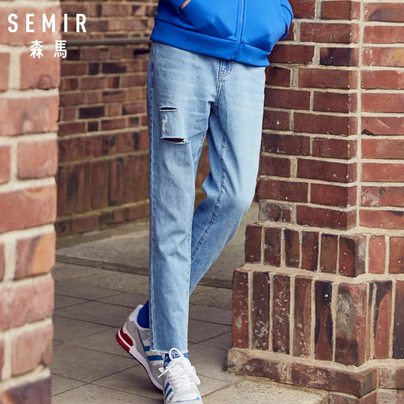 SEMIR мужские укороченные джинсы из 100% хлопка с потертостями зауженные потертого