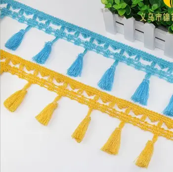 

Free Shipping 20Yard Blue Purple Yellow Cotton Crochet Tassel Unilateral Eyelash Ribbon Lace Tassel Fringe Trimming Curtain Lace