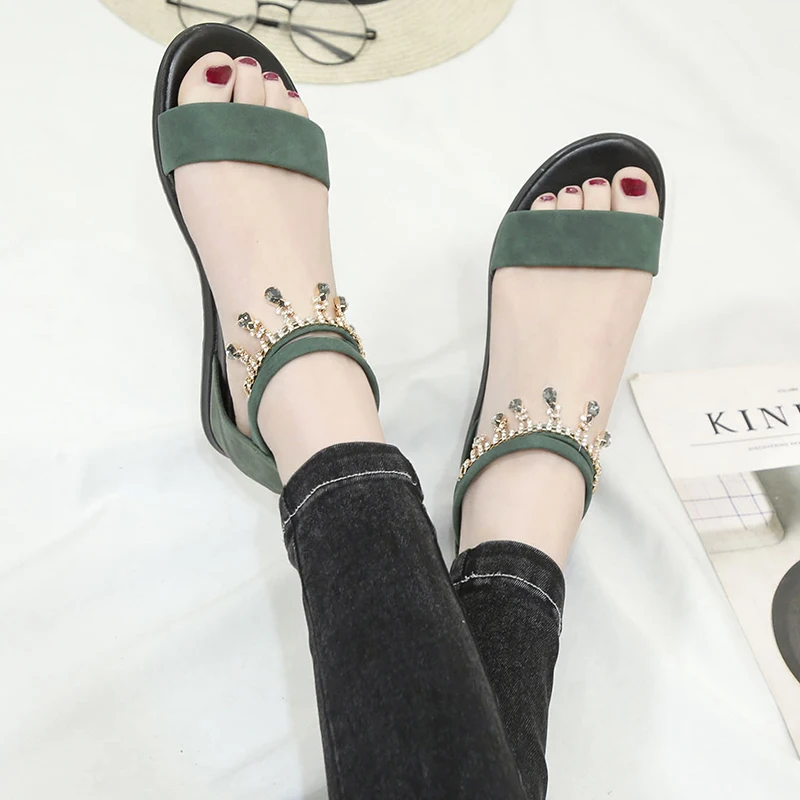 

woman sandalias mujer 2019 Summer Ankle Strap Open Toe Shoes Platform Wedge Gladiator Zipper Rome crystal shoes Y10028