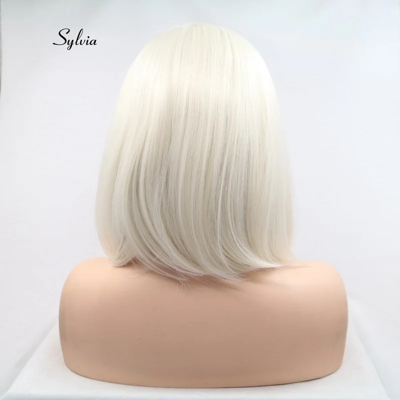 Sylvia белые светлые волосы короткие прямые боб парики синтетические кружева передние парики для женщин волос 60# цвет Жаростойкие Волокна волос парик