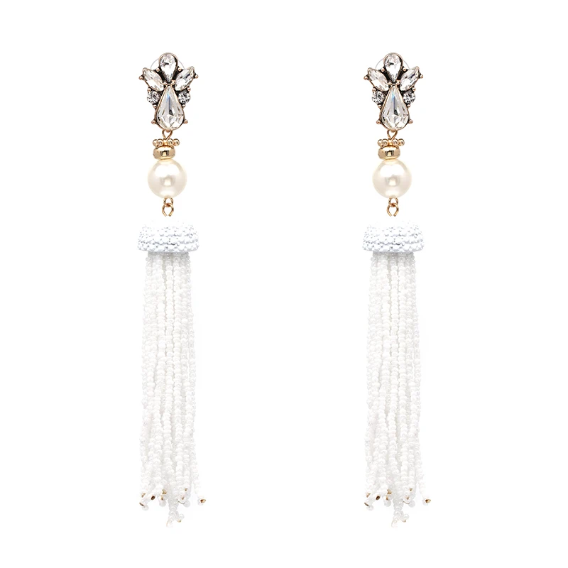 JUJIA 9 COLORS RESIN BEADS TASSEL LONG DANGLE DROP EARRINGS STATEMENT EARRING BEADED TASSEL EARRINGS FRINGED EARRING JEWELRY NHJJ3018