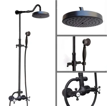

Wall Mounted Dual Cross Handles Black Oil Rubbed Bronze Bathroom Rain Shower Faucet Set 8" Inch Round Rain Shower Head mrs798