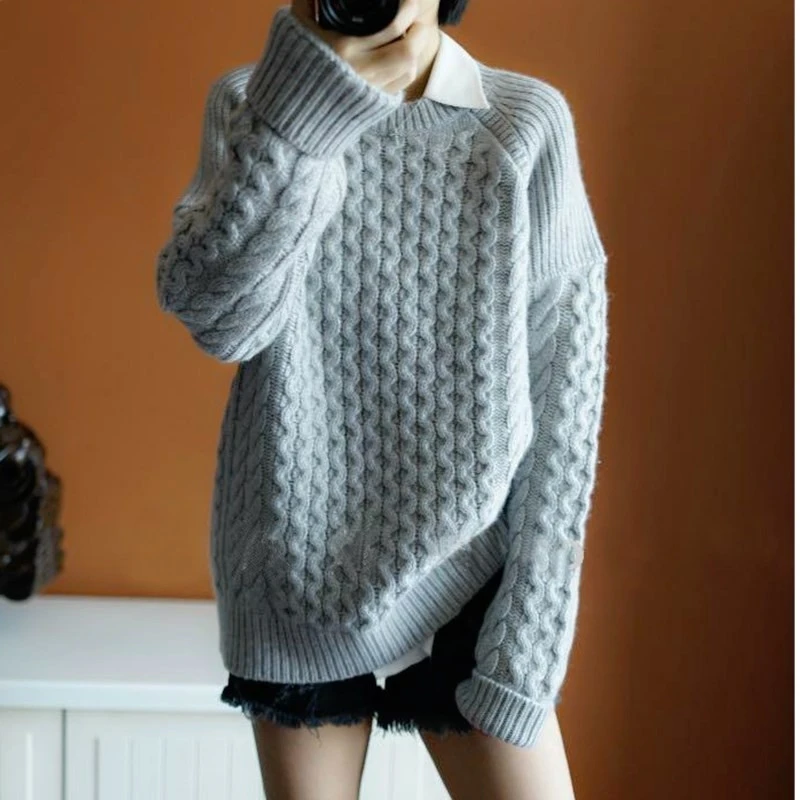 FRSEUCAG 2018 autumn and winter new female heavy round neck twist cashmere sweater loose sweater thick sweater bottoming shirt Sweaters