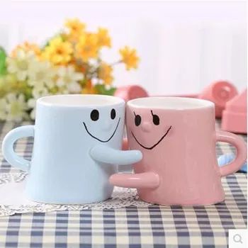 

New Arrival A pair of Individualized Creative Hugs Cups Ceramic Couple Cups 2 Pieces Blue Pink Lovely Coffee Cups
