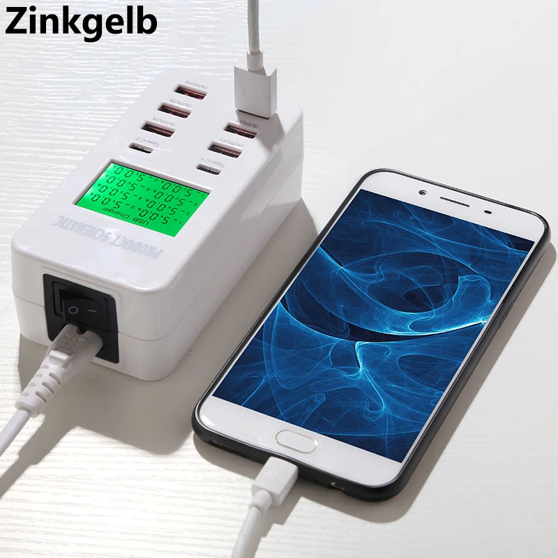 

Universal Multi Port USB Charger Station LCD Screen Desktop Smart Quick Charge QC 3.0 USB Type C Charging Dock EU UK US AU Plug