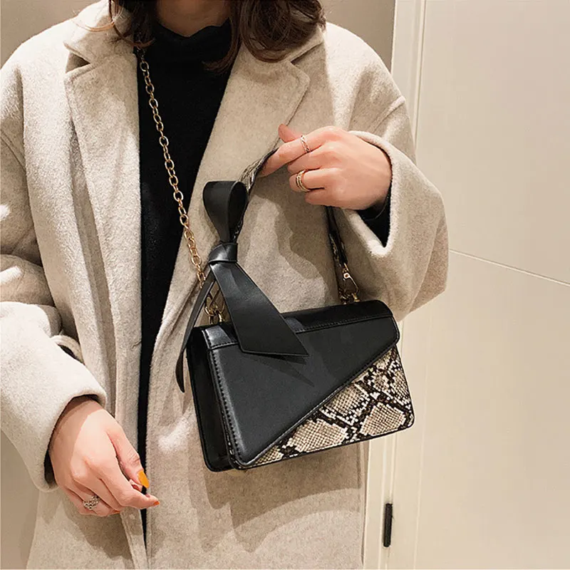 

Brand Female Shoulder Bag Fashion Stitching Ladies Handbag Personalized Serpentine Women Bag Chain Female Crossbody Bag