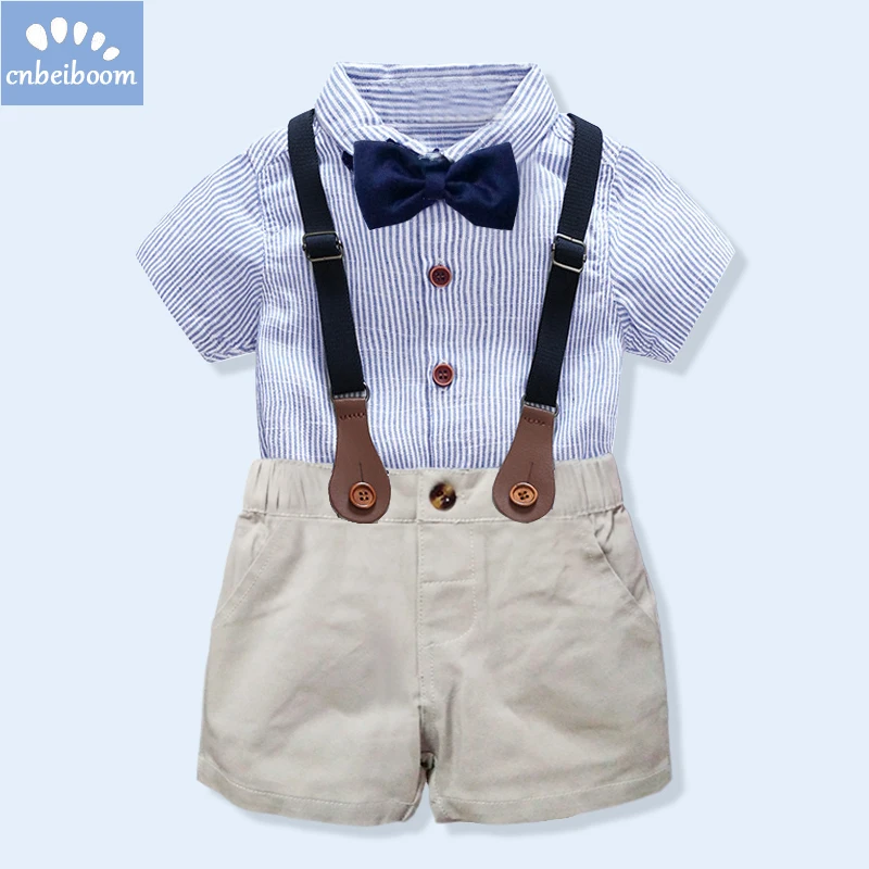 

kids boys clothing set gentlemen outfits 2019 summer newborn baby boy bow tie shirt+overall short infant clothes for party wear