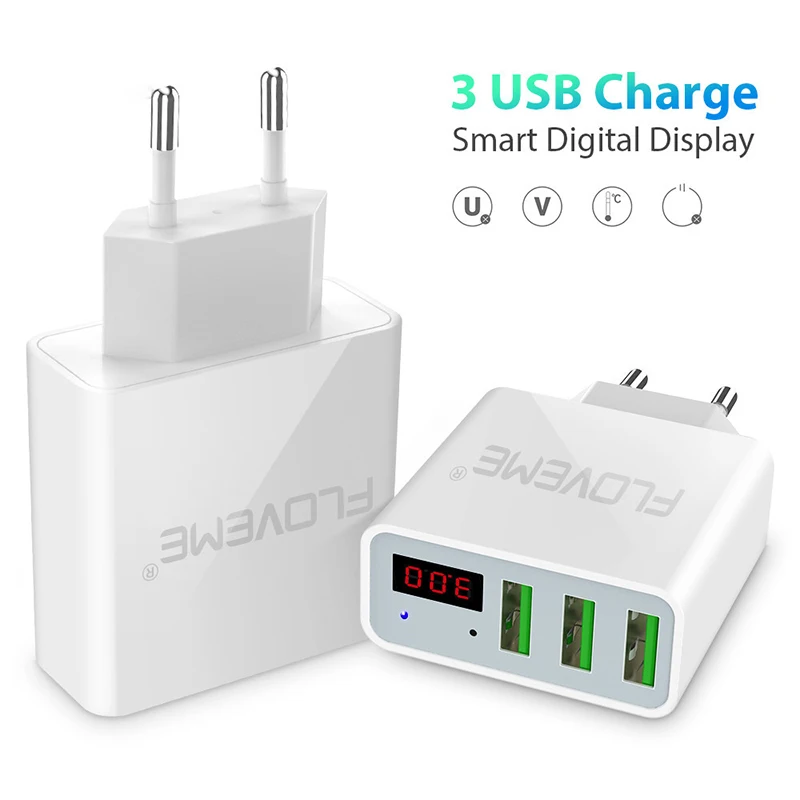 Зарядное устройство Floveme со светодиодным дисплеем и 3 USB портами|Зарядные