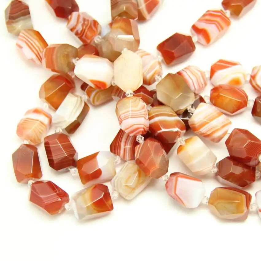 15x20mm 15pcs/str Natural Carnelian Faceted Beads Nugget Pendants Supplies,Red Striped Achate Drilled Cut Stones Spacer Necklace
