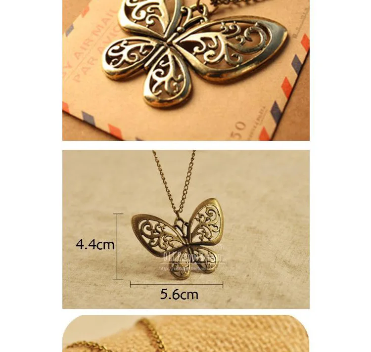 Vintage Hollow Butterfly Pendant Necklace For Women Gold color Necklaces Exquisite Fashion Long Chain Sweater Jewelry Wholesale